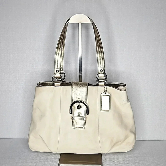 Coach Soho Cream and Gold Leather Tote with Magnetic Enclosure Women's Purse - Picture 1 of 16